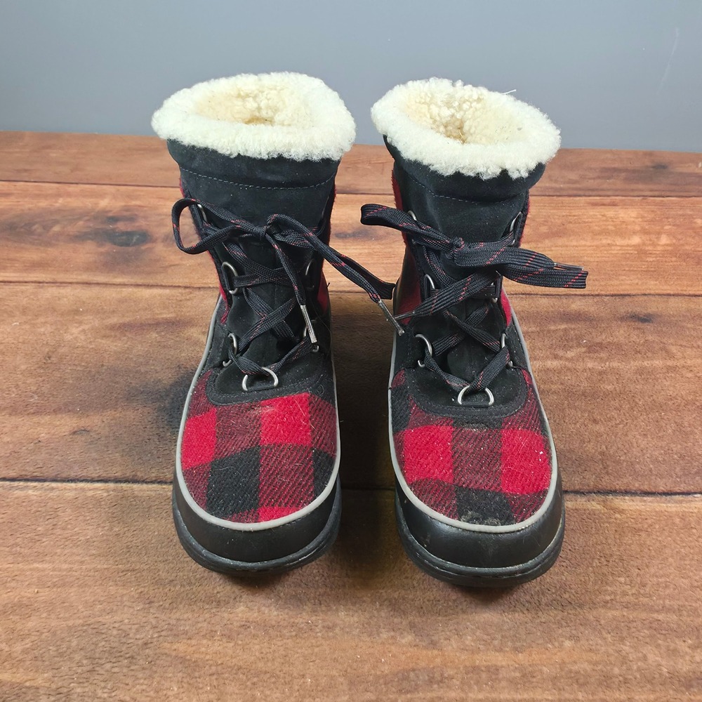 Sorel Tivoli III Boots Womens 9 Red Black Plaid Good Waterproof LL5338-650